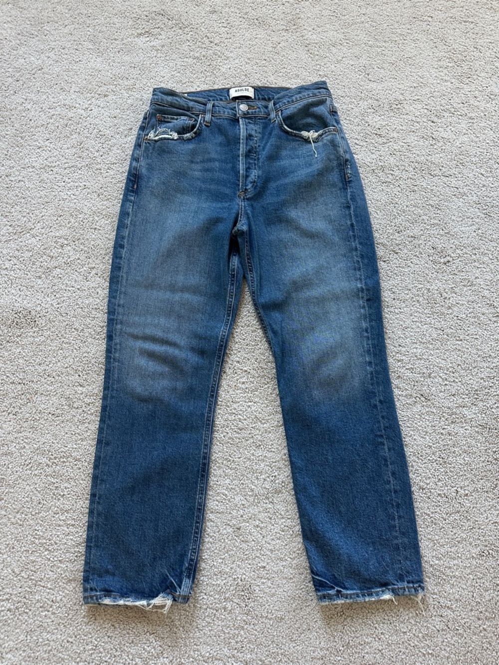Agolde Riley High Rise Straight Crop Jeans.